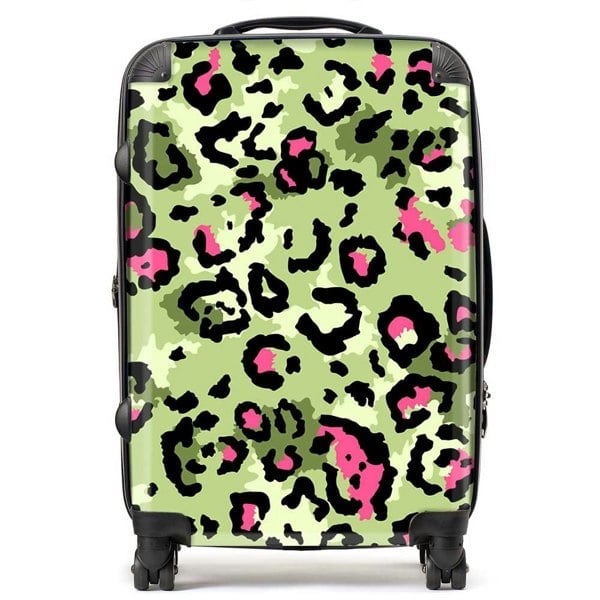 Warren Reed Green And Pink Leopard Print Suitcase