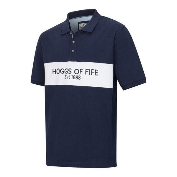 Hoggs of Fife Stewart polo shirt in Navy, showing button placket and collar, a smart-casual choice for country wear