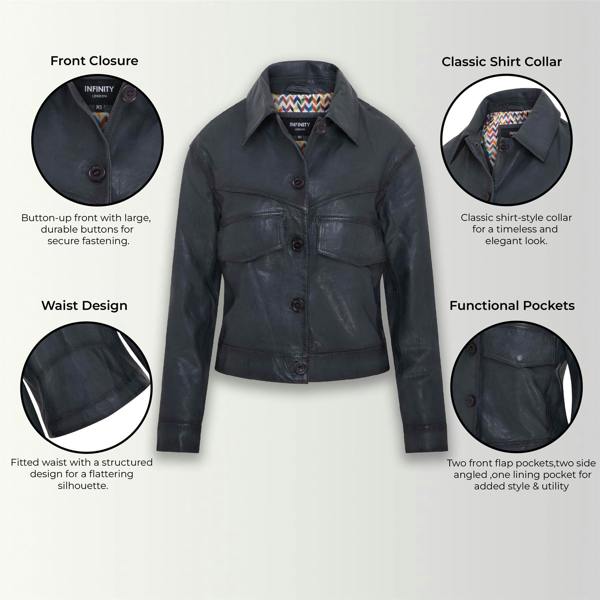 Infinity Leather Womens Retro Biker Leather Jacket - Kopervik