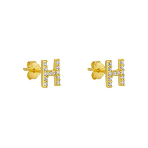 Spero London Initial Letter Stud Earrings Sterling Silver in 18K Gold Plated - Pair