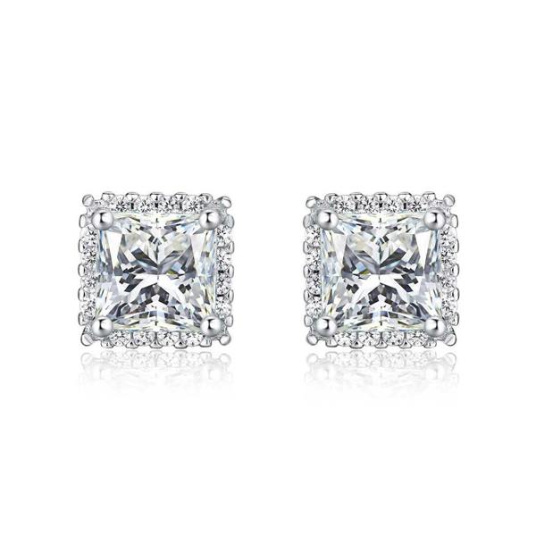 925 Sterling Silver Square Shaped Halo Stud Earrings for Women - namana.london