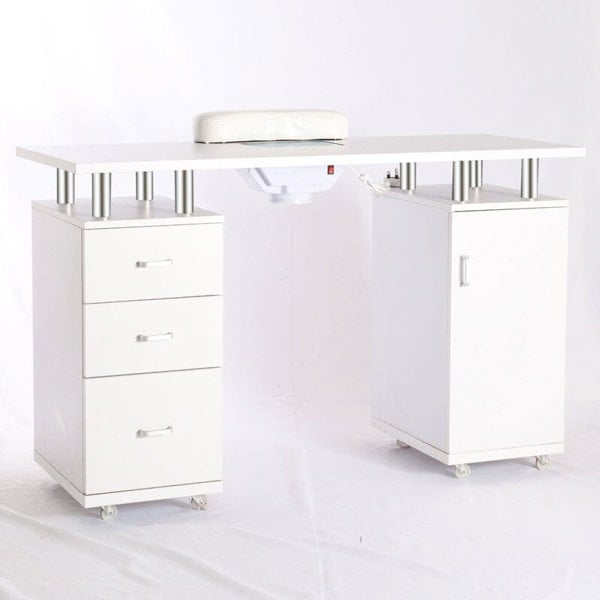 120cm Wide White Professional Manicure Station Nail Table on Wheels with Dust Collector Dressing Tables Living and Home