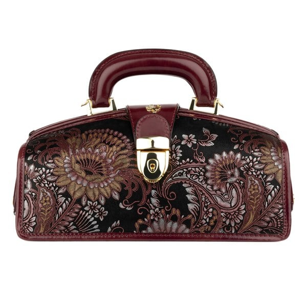 Embassy London Gazelle - Floral & Burgundy - Women’s patent leather top handle & crossbody bag