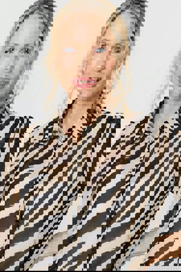 Black | Zebra Print Long Sleeve Semi Sheer Shirt