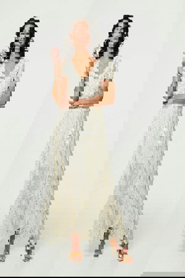 Gold | Animal Print Tassel Tie Maxi Dress
