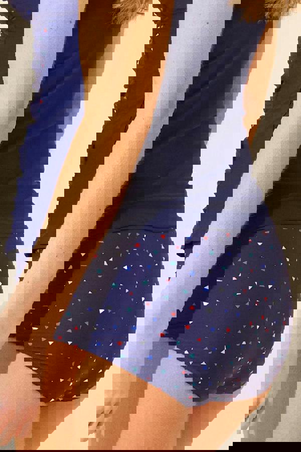 Ruched Navy Geo High Waist Brief Back Closeup