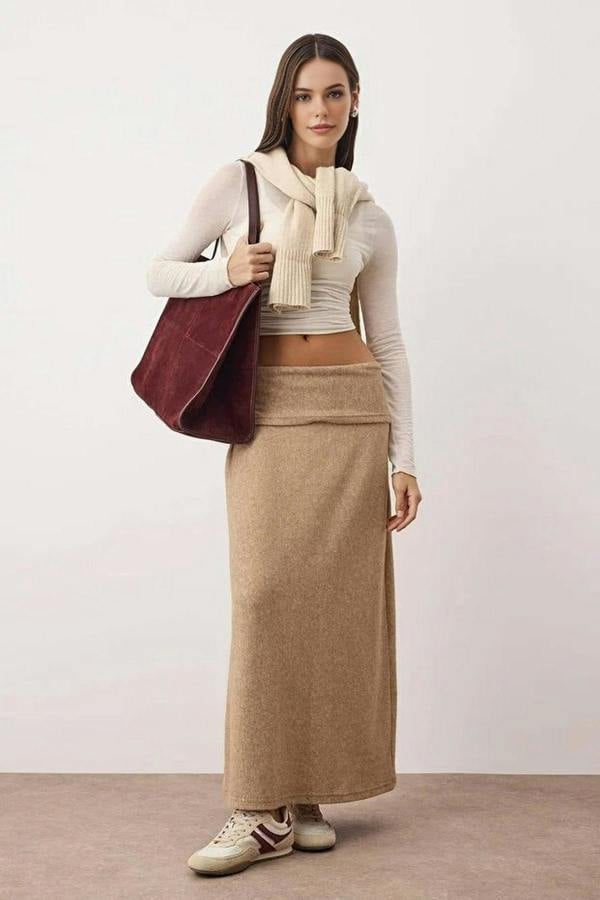 WOVCOR A-Line Knit Skirt with Folded Waist