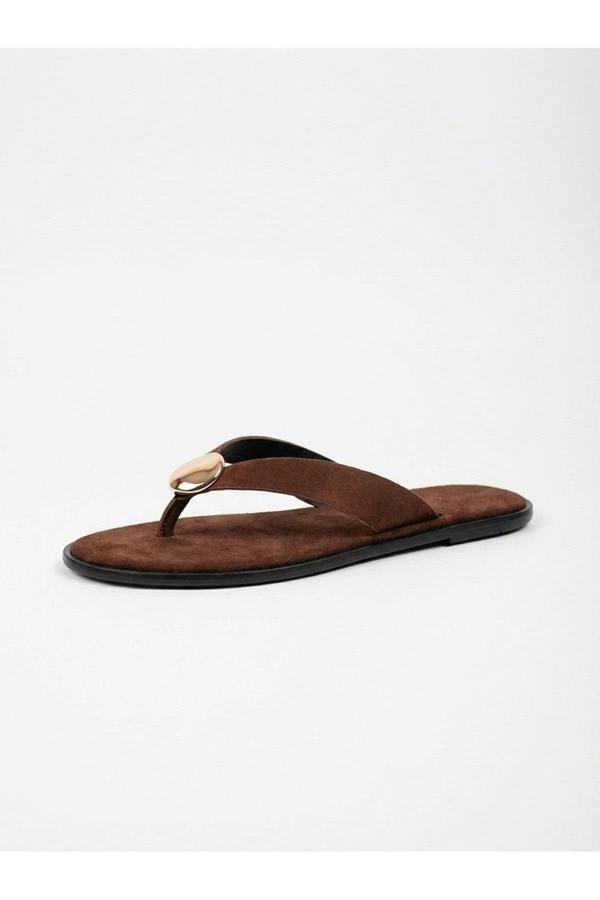 Thea Womens Gold Trim Thong Flat Sandals - ALIEN