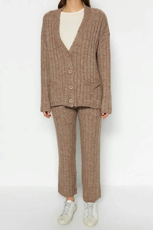 WOVCOR 2-Piece Loose Fit Soft Texture Knit Top & Pants Set