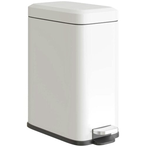 Bobobiy 5L Rectangular Compact Bin Steel Body Removable Bucket Quiet-Close Lid with Pedal Lid Rubbish Trash Can Office Bedroom Bathroom Living White