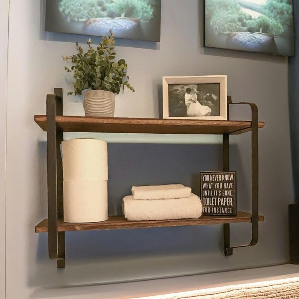 Rafaelo Mobilia Industrial 2 Tier Wooden Floating Shelf