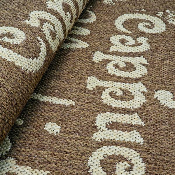 Non-Slip Natural Brown Kitchen Rug Coffee Pattern Flat Weave Sisal Look Area Mat and Runner