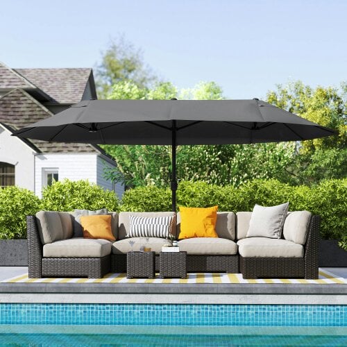 Outsunny 4.6M Garden Patio Umbrella Canopy Parasol Sun Shade w/o Base Green - Black - NO BASE