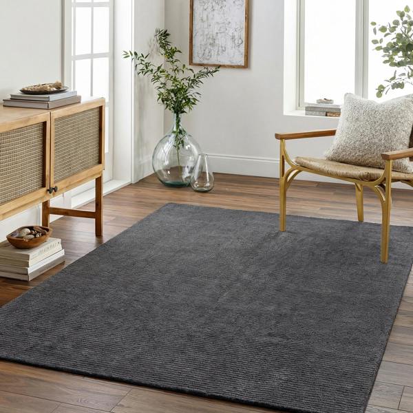 Livabliss Mystique-Hand Loomed Charcoal Wool Modern Fringe Rug