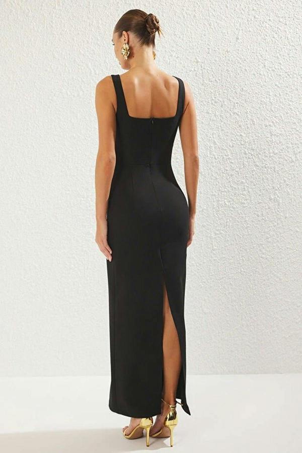 WOVCOR Woven Long Evening Dress with Accessory Details