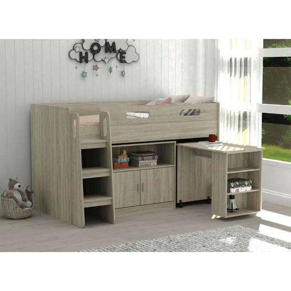 Kudlhome Single Mid Sleeper with Desk & Cupboard