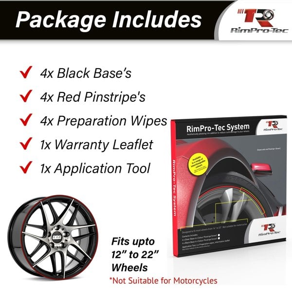 RimPro-Tec Group 4x Black Base's 4x Red Pinstripe's / RimPro-Tec® Wheelbands™ car wheel styling kit