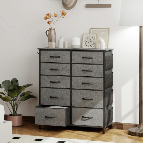 Wyld Haus Babara Fabric And Metal Charcoal Grey 10 Drawer Storage Chest