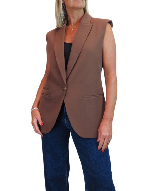 Paulo Due Oversized Sleeveless Blazer Waistcoat - Caramel Brown