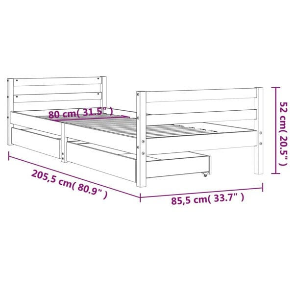 Berkfield Kids Bed Frame with Drawers 80x200 cm Solid Wood Pine