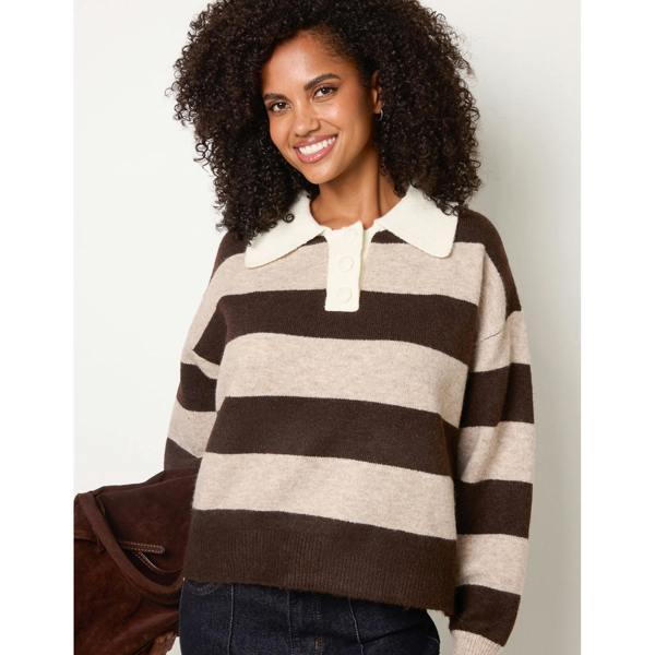 Blue Vanilla Stripe Knit Polo Jumper