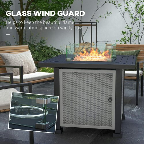 Wyld Haus Misana Talu Steel Grey Rattan Square Outdoor Garden Gas Fire Pit Table
