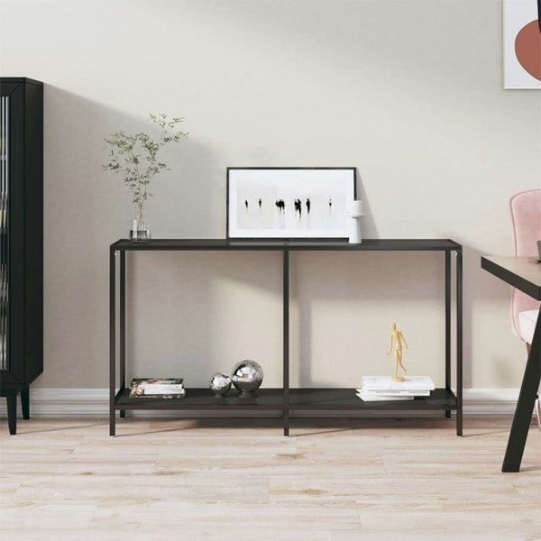 Berkfield Console Table Black 140x35x75.5 cm Tempered Glass