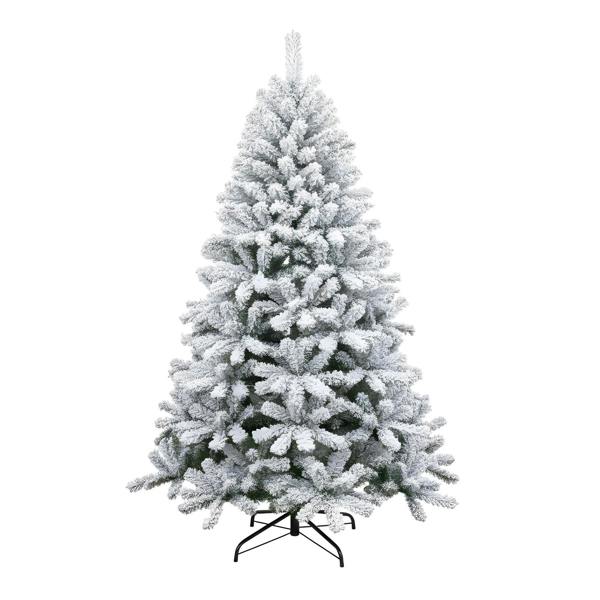 4ft to 7ft Green Snow-Flocked Artificial Christmas Trees with PVC Tips and Metal Stand image 1