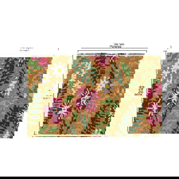 JVL Eco-Friendly Latex Backed Coir Entrance Doormat, 45x75cm - Flowers