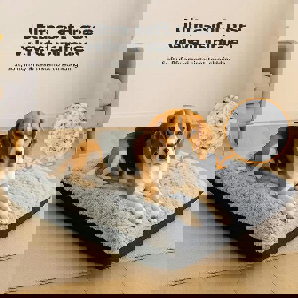 Skylos Pet Dog Bed for Calming Anti Anxiety Soft Plush Cushion Mat Washable