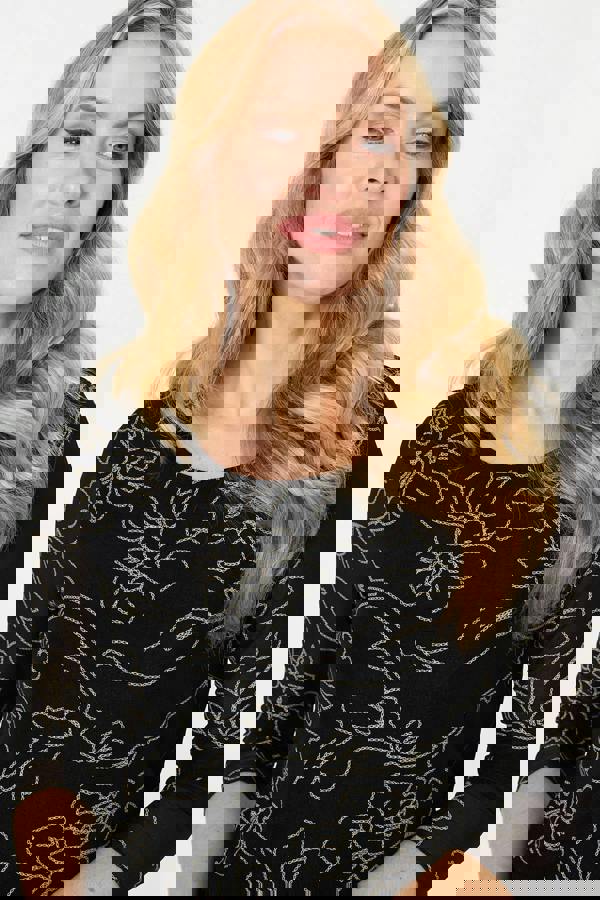 Black | Floral Print Semi Sheer Layered Top