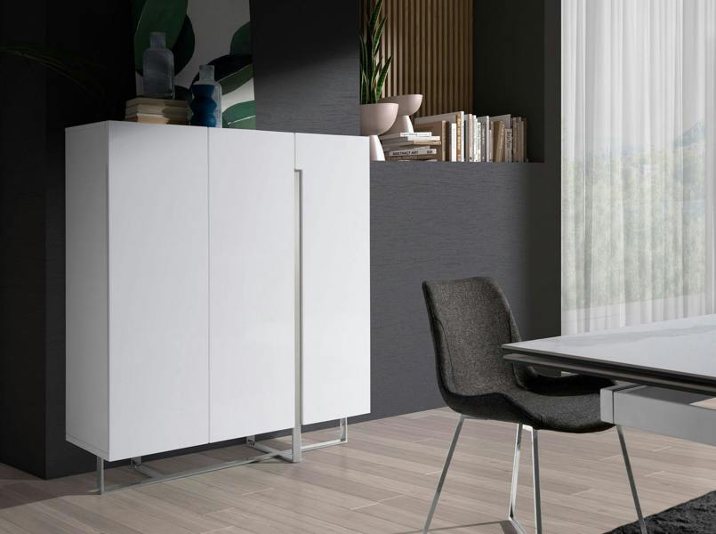 Angel Cerdá White Wood and Chrome-plated Steel Tall Sideboard 3053