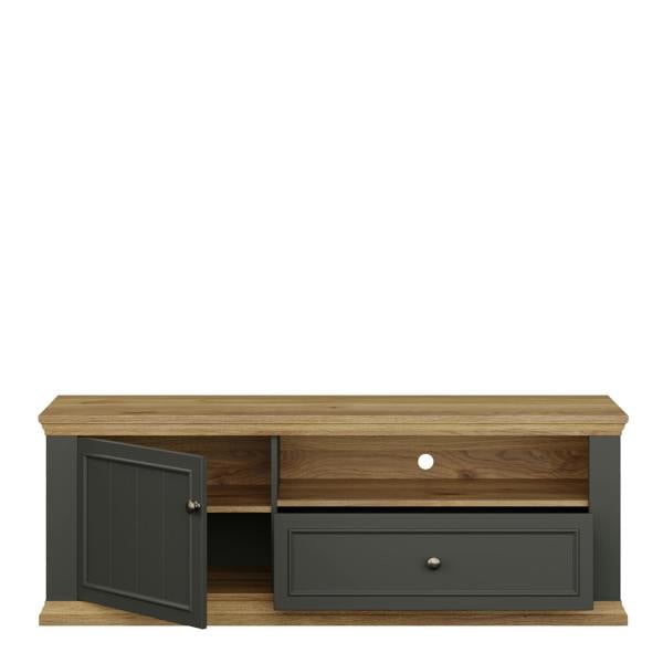 Furniture To Go Pontypool TV Unit with Drawer & Open Shelf in Grey and Mauvella Oak