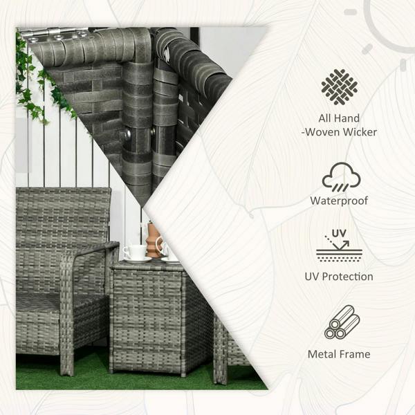Wyld Haus Nola Nora Gey Rattan 3 Piece Bistro Set With Storage Coffee Table And Orange Cushions