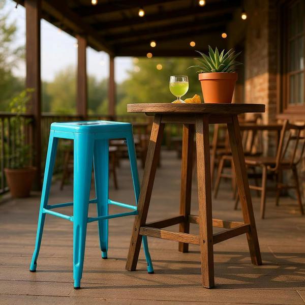 76CM BLUE METAL BAR STOOL