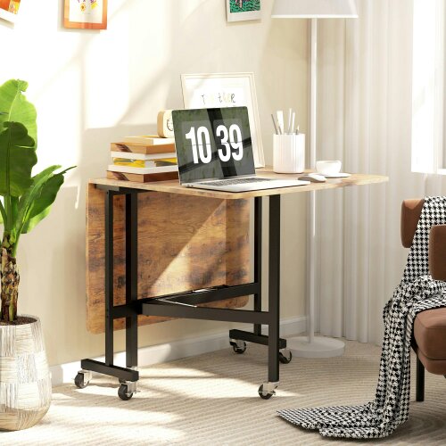 Wyld Haus Maro Wooden Brown Wood Effect Drop Leaf Dining Table With Wheels Seating 6