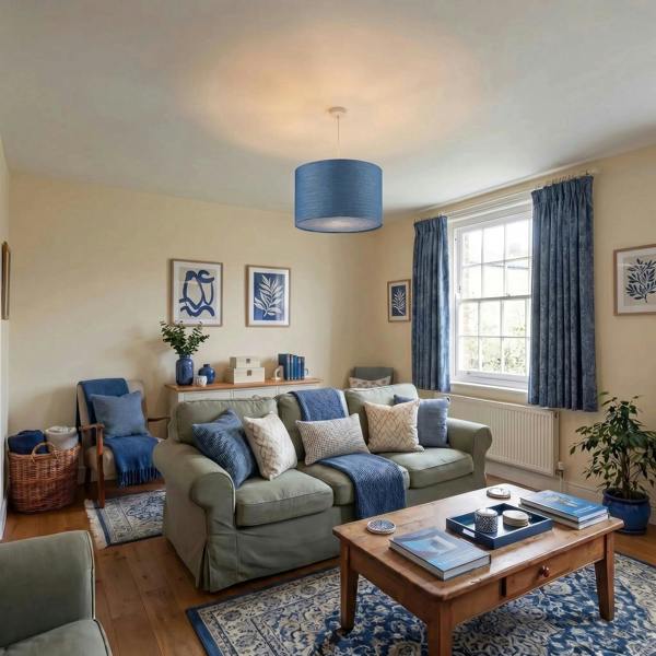 Glacier Lake Blue Textured Linen Pendant Lighting Shade with Diffuser Image 6