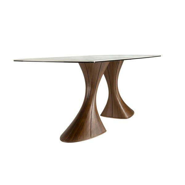 Angel Cerdá Barrel-shaped oval dining table with porcelain marble and walnut 1174
