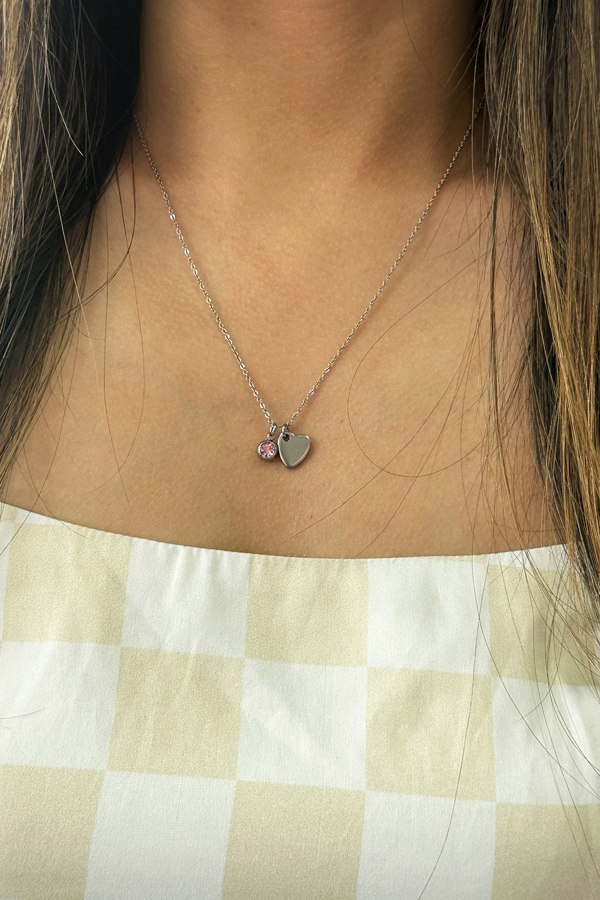 SVNX Mini Heart & October Birthstone Necklace in Silver Colour - Gift Boxed