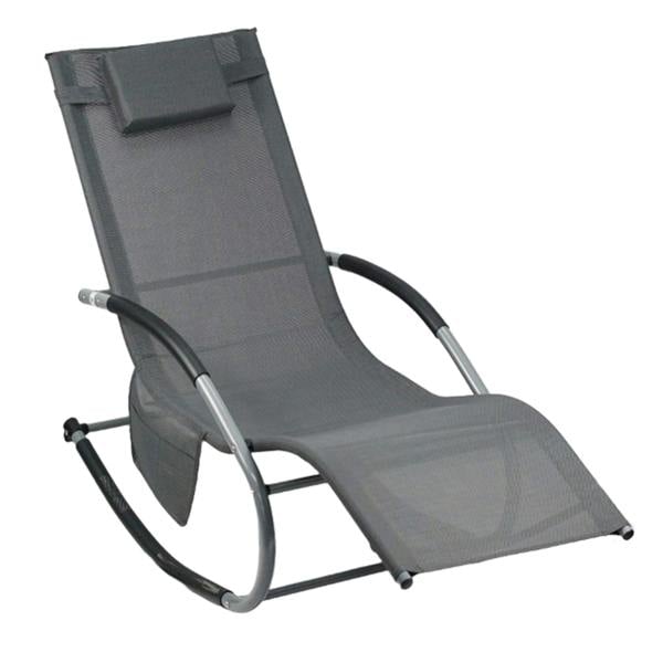 Gr8 Garden Grey Sun Lounger Garden Rocking Chair Recliner Patio Seat with Pillow Headrest