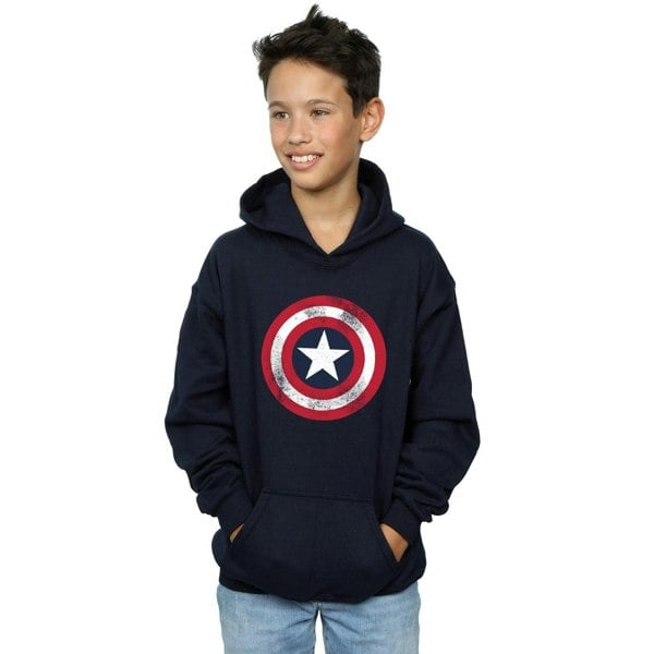 Marvel Boys Captain America Distressed Shield Hoodie - Navy Blue