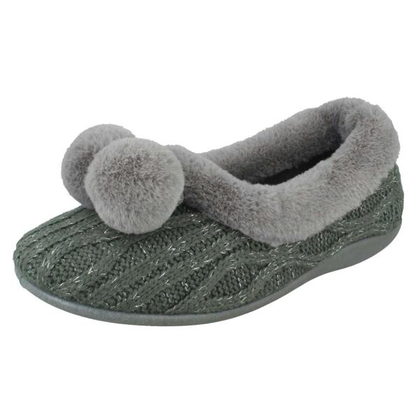 Rose Bank Ladies Rose Bank Memory Foam Knitted Pom Pom Slippers Chloe