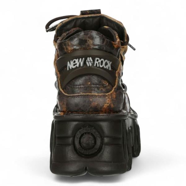 New Rock M-106-C194 Brown Flame Leather Gothic Ankle Platform Boots