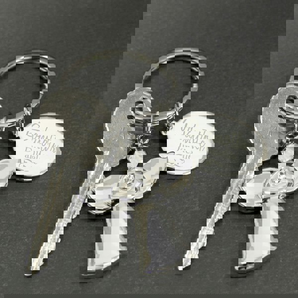 Personalised Memento Company Personalised Silver Plated Swirls & Hearts Godmother Angel Keyring