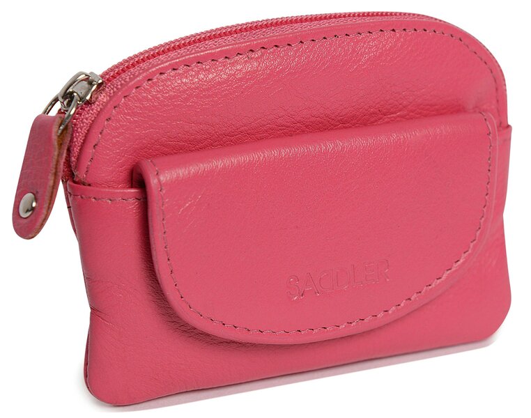 SADDLER Compact Leather Zip-Top Coin Purse "Molly" – Handmade by Saddler | RFID Protected & Gift Boxed | With Front Pocket & Interior Key Ring - Fuchsia