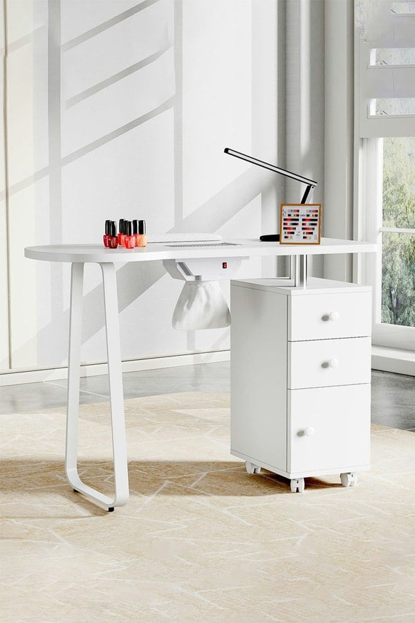 Living and Home Fashion Manicure Table Nail Desk with Electric Dust Collector,Wrist Cushion & Drawers For Spa Beauty Salon & Home