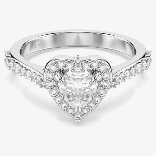 Swarovski Una Angelic Rhodium Plated Heart Crystal Ring 5744046