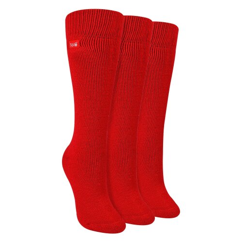 THMO Ladies 3 Pack Extra Long Thermal Socks Warm Winter Knee High Boot Socks - 4-8 UK - Red