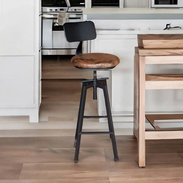 Rafaelo Mobilia Industrial Adjustable Height Retro Bar Stool With Back Rustic Brown