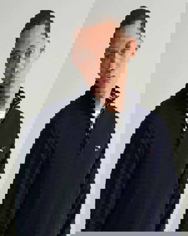 GANT Mens Superfine Lambswool Half Zip Cardigan - 410 Marine